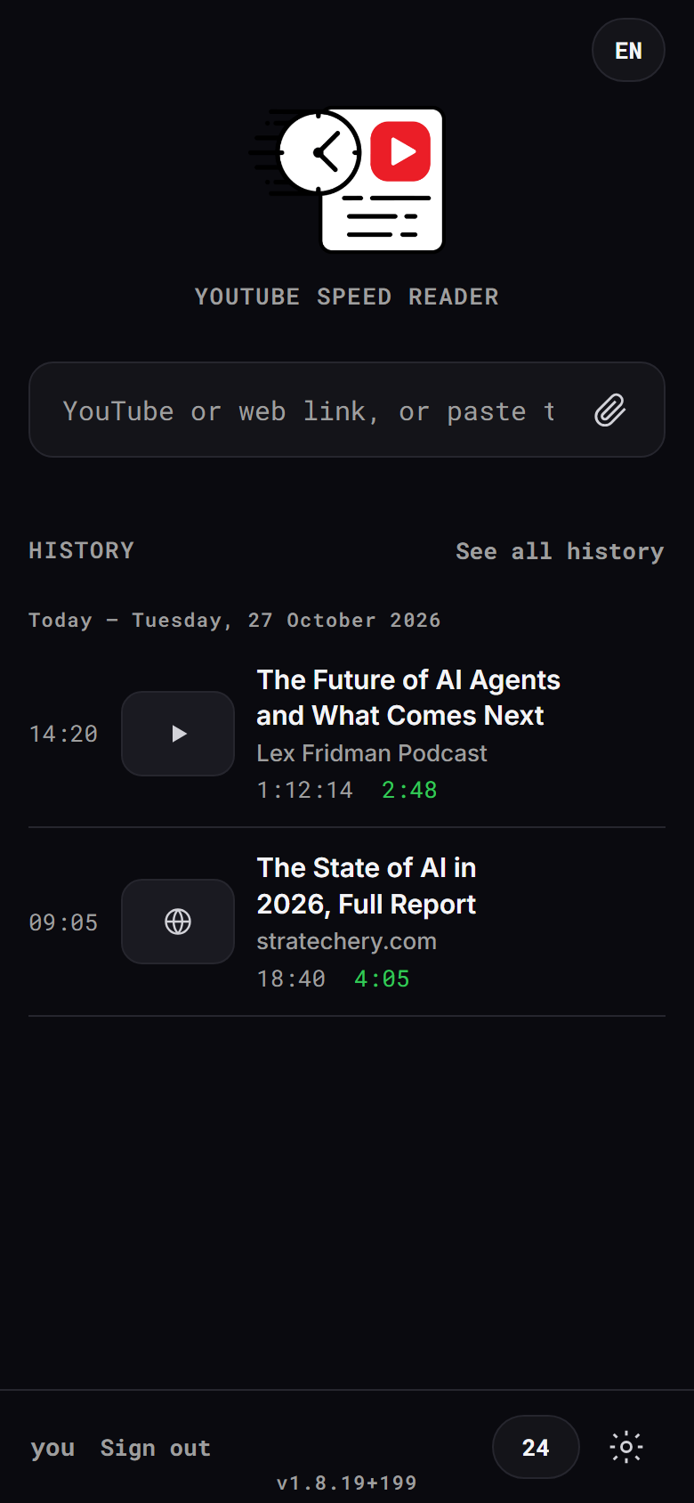 Home — paste a link or attach a file